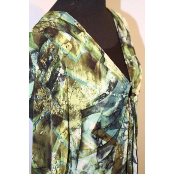 Y2K Babydoll GREEN Top PHOEBE BUFFAY Fairy Print Boho Silky Shirt  33 - 35 Small - Picture 3 of 9